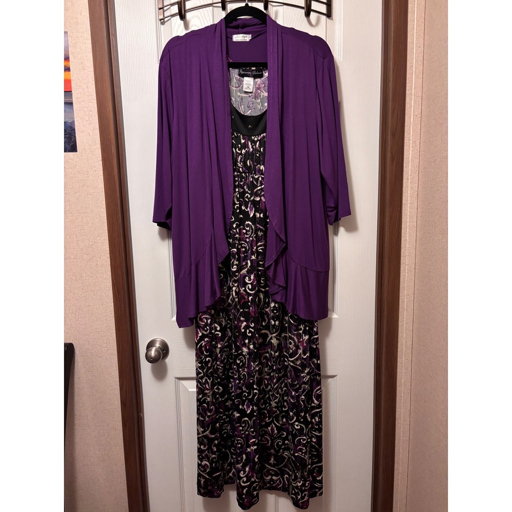 Appropriate Behavior Purple Paisley Maxi Dress & Cardigan Set Plus 1X 16W